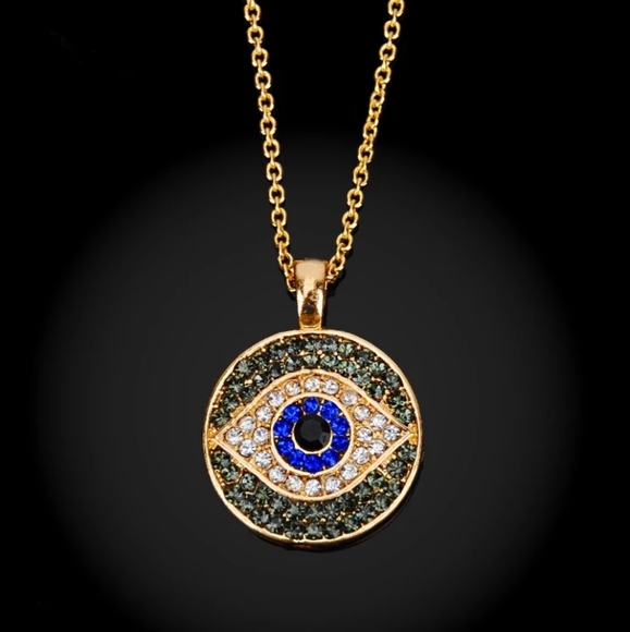 Jewelry - Goldtone Rhinestone Eye Pendant Necklace